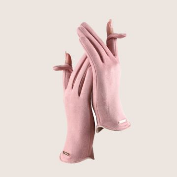 Women's Pink Touch Screen Velvet Riding Gloves - One Size, Keep Warm - 1