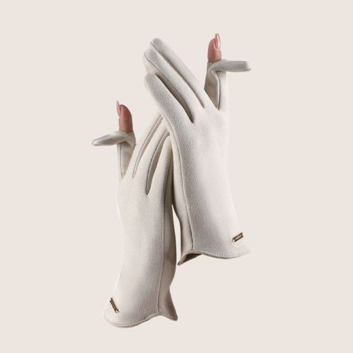 Women's Milk White Touch Screen Velvet Riding Gloves - One Size, Warm - 1
