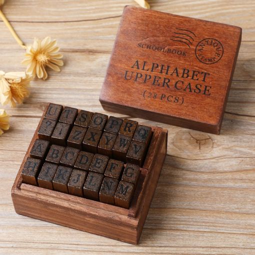 Vintage Wooden Alphabet & Number Stamps Set - 28PCS DIY Diary Handbook - 1
