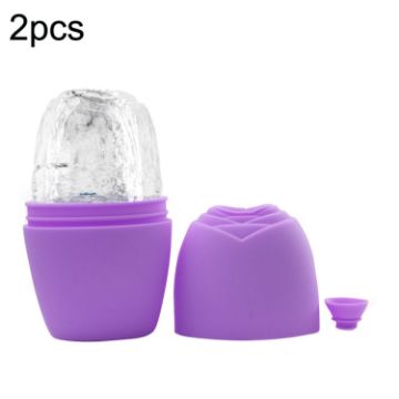 Face Ice Roller Massage Tray - 2pcs L-03-01 Silicone (Charm Purple) - 1