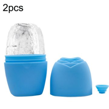 2pcs L-03-01 Face Ice Roller Massage Tray - Blue Silicone with Hole - 1