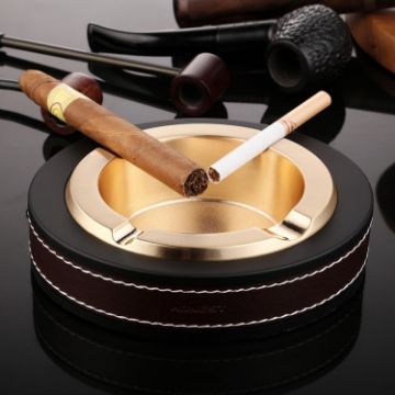 Personalized Gold HONEST Cigar Ashtray with Metal Cowhide Leather - 1