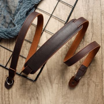 Cowhide Leather Camera Strap - Deep Coffee, Outdoor Photography Neck Strap - 1