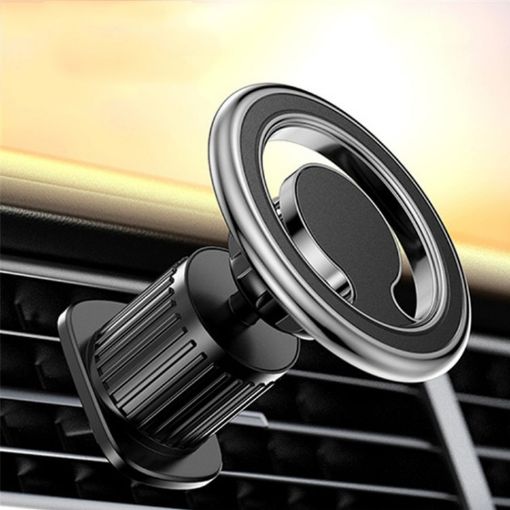 D19 Car Magnetic Phone Holder Rotatable Metal Bracket, Air Outlet Silver - 1