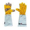Leather Extended Thick Gardening & Welder Work Gloves, Gold White L - 1