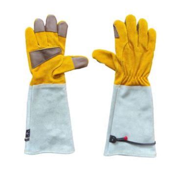 XL Leather Gardening & Welder Work Gloves, Gold White, Extended Thick - 1