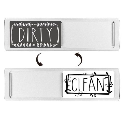 Double-Sided Dishwasher Magnet Clean Dirty Sign - Silver Gray White - 1