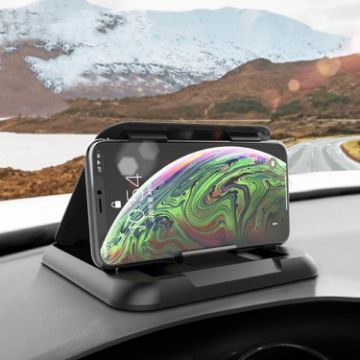 Carbon Fiber Pattern Car Mobile Phone Holder - Silicone Dashboard (Black) - 1