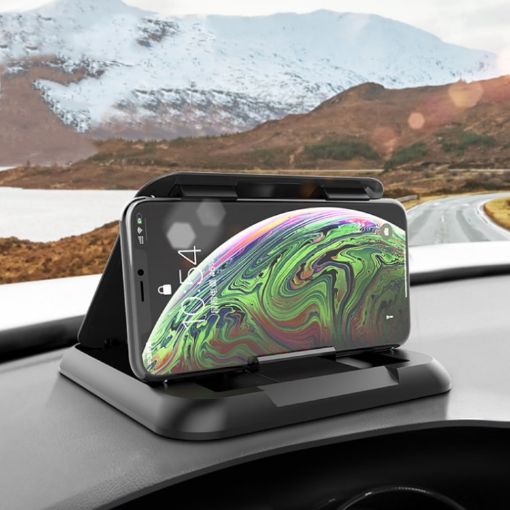 Carbon Fiber Pattern Car Mobile Phone Holder - Silicone Dashboard (Black) - 1