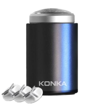 KONKA Mini Portable Waterproof Razor for Men, Black + 3 Knife Heads - 1