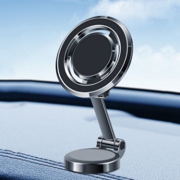 Magnetic Foldable Car Phone Holder - Universal Dashboard Mount (Black) - 1