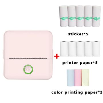 X6 200DPI Inkless Bluetooth Student Printer - Pink with Papers & Stickers - 1