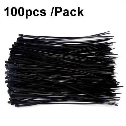 100pcs 8x350mm Black Self-Locking Nylon Cable Ties 7.6mm Wide Bundle - 1