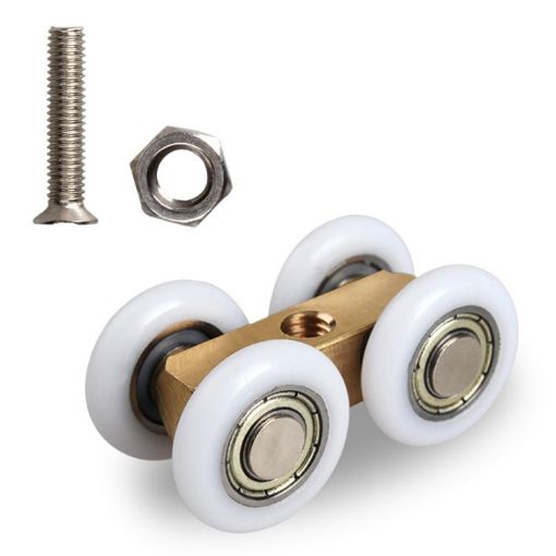 Brass Bearing Shower Room Pulley - 4 Wheel Track, Model: Pulley+Screw - 1