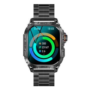 K63 1.96" Heart Rate/Blood Oxygen Smart Watch, Black Steel Band - 1