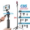 2m Black Metal Tripod Selfie Stick with 4 Expansion Interfaces for Phone - 2