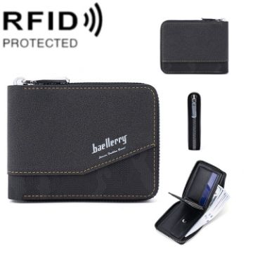 Baellerry D5106 RFID Anti-theft Retro Zipper Wallet Coin Purse Black - 1