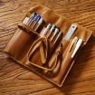 Retro Genuine Leather Pen Case - Crazy Horse Black, Tie Rope & Key - 2