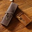 Retro Genuine Leather Pen Case - Crazy Horse Black, Tie Rope & Key - 3