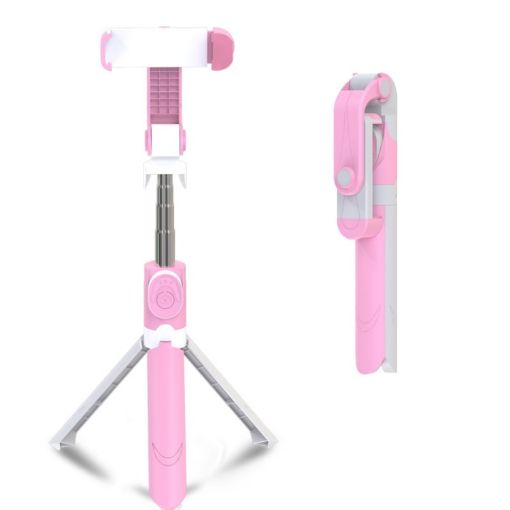 XT09 Pink Bluetooth Selfie Stick & Tripod Bracket for Live Cell Phones - 1