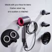 Black Wall Mounted Hair Dryer Holder, Small 2 Loops, No-Drill Aluminum Shelf - 5