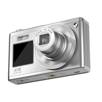 4K HD 60MP Dual Screen Selfie Camera, Optical Zoom, No Memory (Silver) - 1