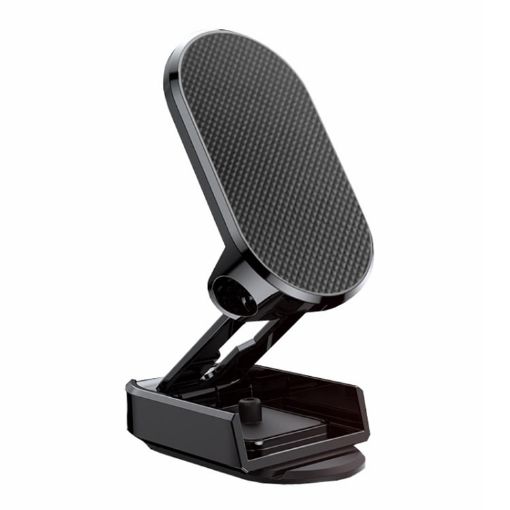 D11 Magnetic Folding Car Phone Holder - Rotatable Dashboard Stand (Black) - 1