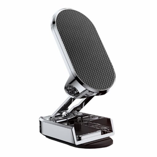 D11 Magnetic Folding Car Phone Holder - Rotatable Dashboard Stand Silver - 1