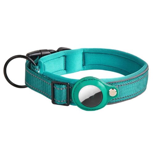 AirTag Tracker Dog Collar, Neoprene Lining, Reflective, Size L, Royal Blue - 1