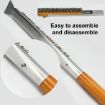 21" Wooden Handle Pizza Oven Brush w/ Stone Scraper, Stainless Steel Bristles - 5