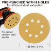 5" 8-Hole Sanding Discs 100pcs, P320 Grit, 125mm Yellow Flocking Sheet - 2