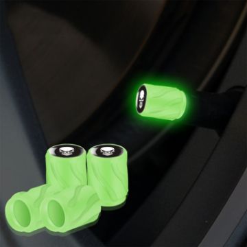 Luminous Car Motorcycle Tire Valve Caps 4pcs - Green White Skull - 1
