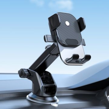 Black Telescopic Car Suction Cup Dashboard Phone Holder - Auto Lock - 1