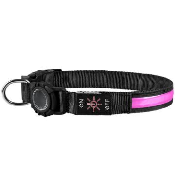 AirTag Dog Collar LED Waterproof Quick Release, Size S - Pink - 1