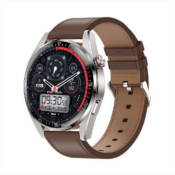 Silver Leather Strap Smartwatch: 1.43" AMOLED, Heart Rate & BP Monitor - 1