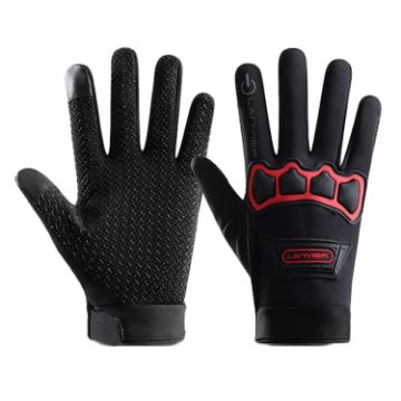 LANYIER Red Motorcycle Riding Gloves Men Velvet Warm Touch Screen  - 1
