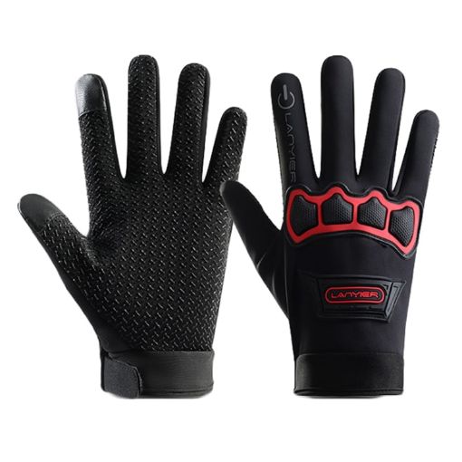 LANYIER Red Motorcycle Riding Gloves Men Velvet Warm Touch Screen  - 1