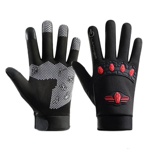 LANYIER Red Men's Motorcycle Gloves - Warm, Windproof, Waterproof, Touch Screen - 1