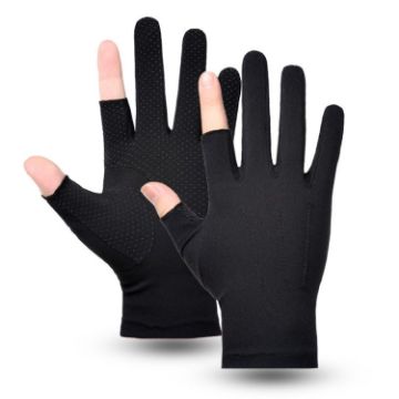 Men's Black 2-Finger Outdoor Bicycle Fishing Gloves, Breathable Anti-UV - 1