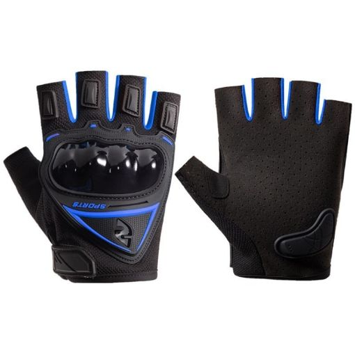 Men's Blue Half Finger Motorcycle Gloves - Tactical, Hiking, Outdoor Sports - 1