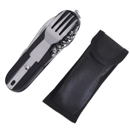 7-in-1 Multifunctional Outdoor Camping Folding Tableware - Black - 1