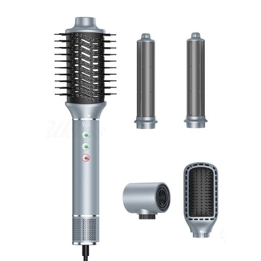 5 in 1 Hot Air Comb Curling Negative Ion Hair Dryer, Gray EU Plug - 1