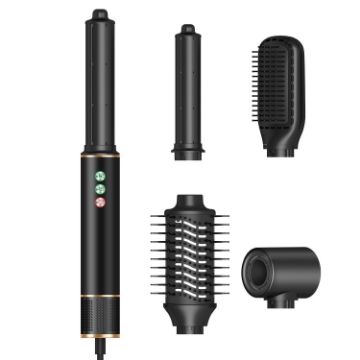 5 in 1 Hot Air Comb Curling Negative Ion Hair Dryer - Black Gold UK Plug - 1