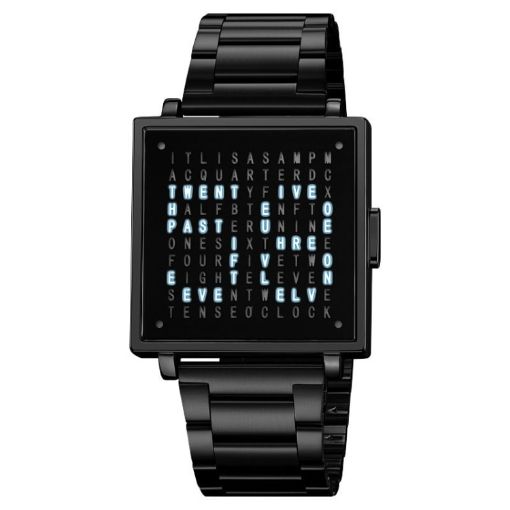 SKMEI Men's Black Steel Band Square Electronic Watch with Letter Display - 1