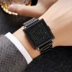 SKMEI Men's Black Steel Band Square Electronic Watch with Letter Display - 2