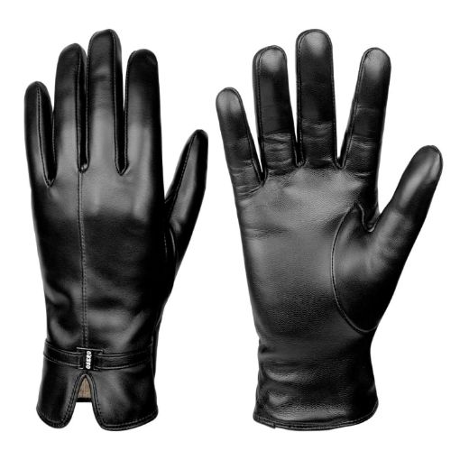 XL Black Womens Sheepskin Wool Fleece Lined Touchscreen Snow Gloves - 1