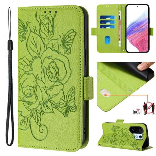 Vivo S30 Pro Mini Green Embossed Rose RFID Anti-theft Leather Case - 1