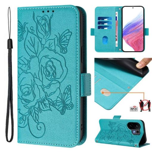 Vivo S30 Light Blue Embossed Rose RFID Anti-theft Leather Phone Case - 1