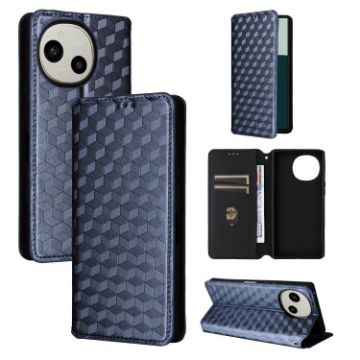 Sharp Aquos R10/R9 Blue Flip Leather Phone Case with Cubic Grid Texture - 1