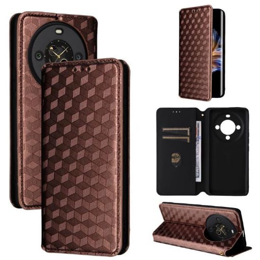 Fossibot S3 Pro Brown Leather Phone Case - Cubic Grid Texture Flip - 1